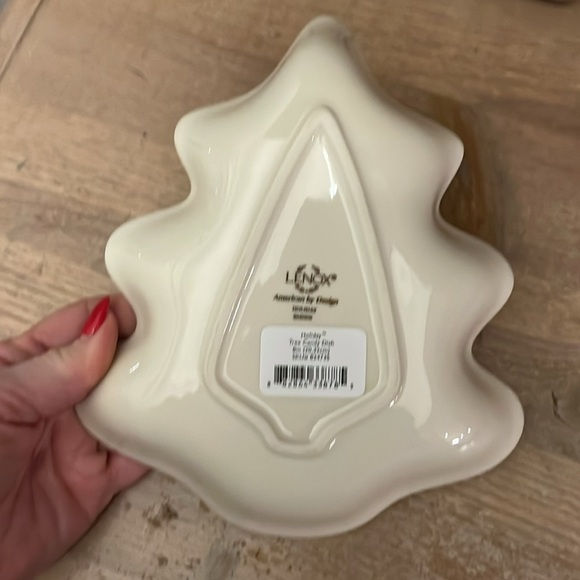 Lenox Holiday Tree Candy Dish NIB 8” Gold Trim Holly & Berries New in Box - Picture 5 of 8